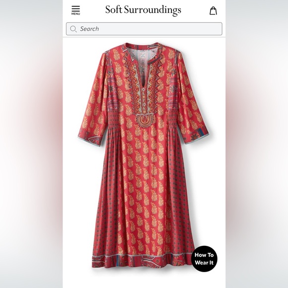 Soft Surroundings Red and Gold Long Sleeve Dress PXS Thanksgiving perfect. - Picture 4 of 15